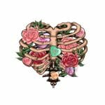 Bones Heart With Roses Print