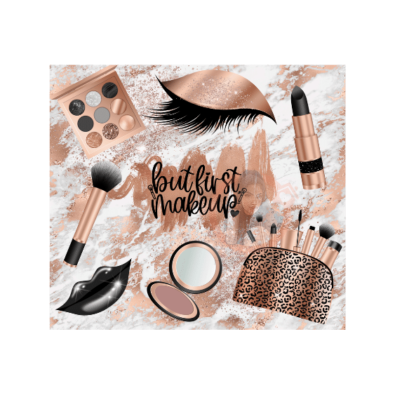 Untitled design - 2023-03-29T101610.125 But First Makeup 01 Tumbler Sublimation Wrap 20oz - Image 1