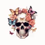 Floral Skull & Butterflies 01 UVDTF Decal